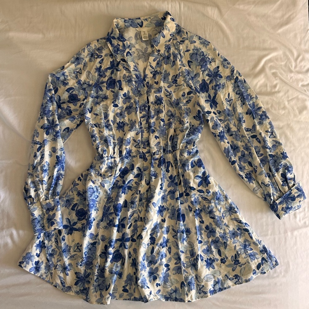 H&M Blue Floral Button-Front Dress